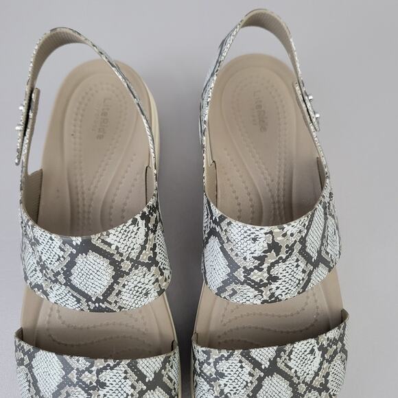 Crocs Womens Brooklyn Low Wedge Slingback Sandal Snake Print 206453 Beige Size 9 - Picture 7 of 13